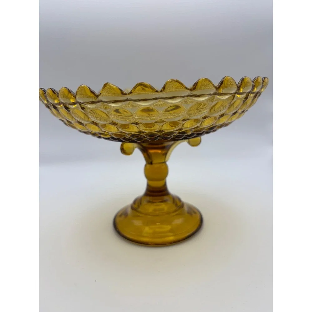 EAPG Adams Co Sensation 1000 Eye Amber Glass Compote 1885 Honey Gold Candy Dish